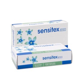 Box of Sensitex non-sterile latex examination gloves